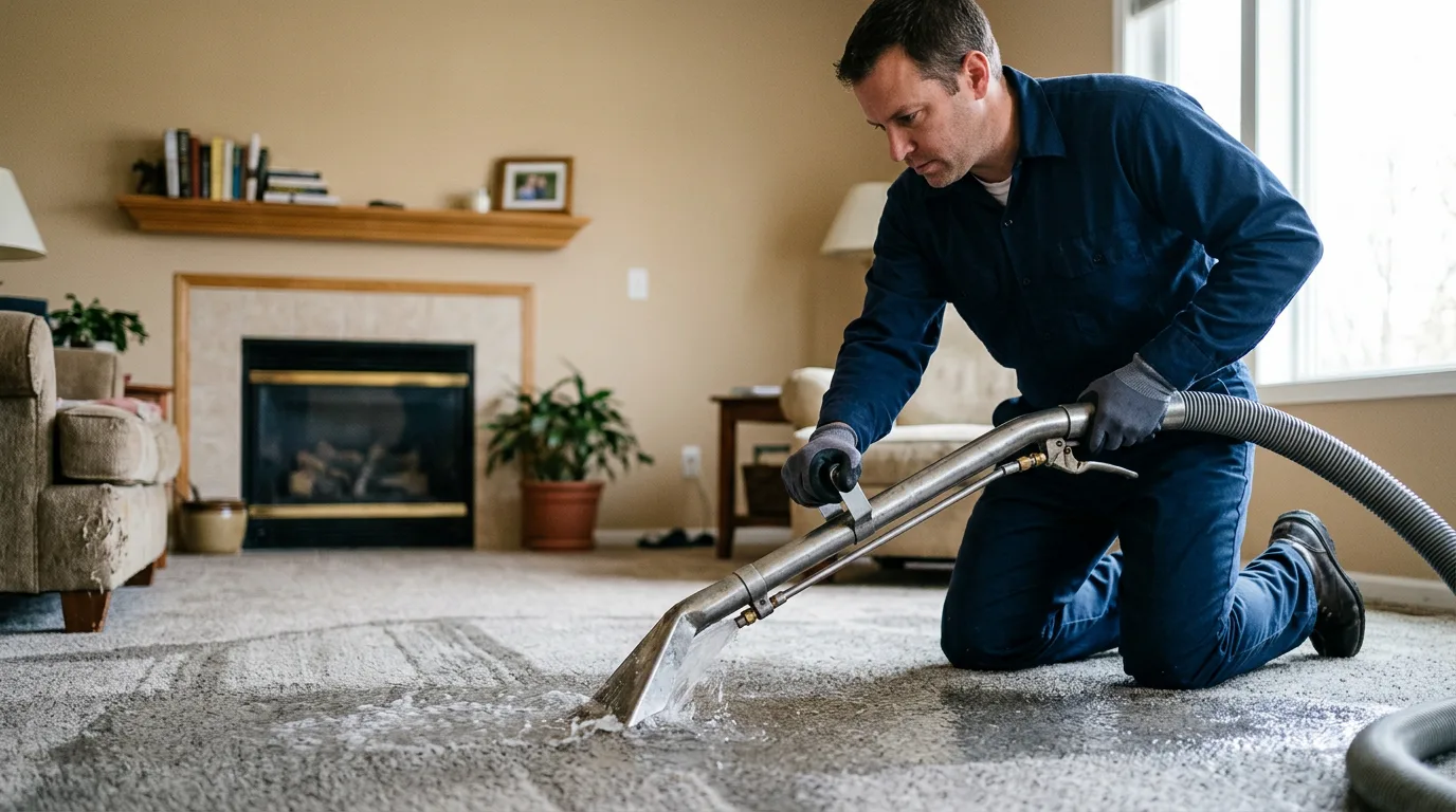 Water damage restoration technician working near Deersville, OH
